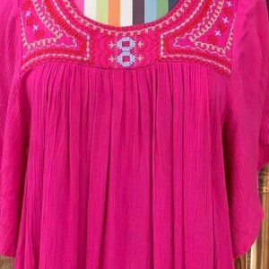 Isa & Ella Gawzy hot pink boho resort  embroider flutter sleeve dress cover up S